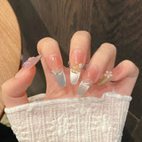 GETADME 10pcs Simple Handmade Fake Nail Tip Gradient Pink Design False Nail Art Reusable French Cat's Eye Mid-length Oval Press on Nails