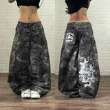 GETADME 2026 American New Fashion Star Pattern Embroidery Old Jeans Women Y2K Gothic Hip-hop Casual Joker Straight Wide-leg Trousers
