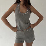 GETADME 2025 Summer Ribbd Halyer Sleeveless Backless Ladies Streetwear U Neck Crop Top Solid Skinny Hot Sexy Tank Top Clubwear Women