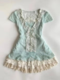 GETADME Lace Dress 2-piece Sweet Vintage Slim T shirt High Waist Elegant Mini Skirt Summer Korea Womens Dresses Y2k Party Dress Clothes