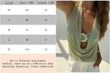 GETADME Women's Summer Vacation Sexy Semi-transparent Drop-Neck Metallic Decorated Backless Vest, Off-Shoulder Top