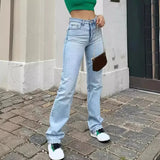 GETADME Wash Jeans Denim Women Straight Pants Pockets High Waist Ankle Length Loose Distressed Solid Casual Basics Vintage 2025