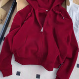 GETADME 한국 스타일 짧은 후드 재킷 여성용 달콤한 흰색 느슨한 얇은 상의 모든 종류의 옷에 매치 초가을 패션