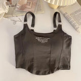 GETADME Women Embroid Letter Tank Tops With Bra Pad Casual Camis Y2K Crop Tops For Women Shoulder Belt Iron Ring Tank Tops