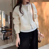 GETADME Women Short Sweater Jacket Women Zipper Cropped Cardigan Spring Autumn Loose Casual Knitwear Coat Long Sleeve Female Outerwear