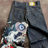 GETADME Streetwear Y2K Jeans Mens Womens Casual Hip Hop Punk Baggy Jeans Retro Oversized Graphic Embroidery High Waisted Wide Leg Jeans