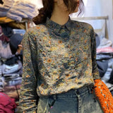 GETADME Cotton and Linen Spring New Artistic Retro Printed Shirts for Women Fashionable and Versatile Slimming Tops for Women