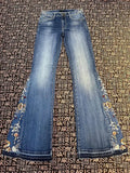 GETADME 2025 Trend Y2K Style Flowers Embroidery Slim Women's Flared Jeans Pants For Woman Clothing Washed Blue Denim Trousers Ropa Mujer