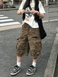 GETADME Women Y2K Streetwear Summer Camouflage Loose Capris Cargo Shorts Pocket Short Pants Bottom Acubi Trousers 2000s Alt Clothes