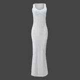 GETADME Summer Sexy U Neck Mesh Splicing White Casual Long Perspective Slim Fit Party Long Dress Sleeveless Birthday Party Vestidos