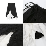 GETADME Y2k Mid-Long Skirts lrregularSpliced Streetwear Vintage Design Black WhiteContrasting High Waisted Asymmetrical MeshLong Skirts