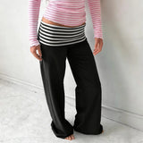 GETADME Womens Casual Pajama Pants Striped Low Waisted Lounge Pants Elastic Waist Drawstring Long Trousers
