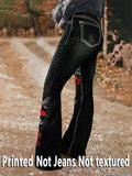 GETADME 1253 [Printed Pants - Not Denim Fabric] Floral Print Flare Pants - Non-Denim Fabric, Women's Trousers,