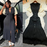 GETADME YuooMuoo Women Dress 2025 Spring and Summer Elegant Patchwork One-Piece Knitted Maxi Dress Office Lady Slim Waist Sweater Dress
