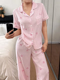 GETADME Women Bow Striped Print Pajama Sets Summer Short Sleeve Sleep Tops With Pants Pajamas Sets Comfortable Sleepwear Loungewear