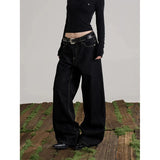 GETADME YIBASHU Women Blue Y2k Wide Jeans Letter Print Jean Pants Vintage Harajuku Baggy Grunge Star Denim Trouser Alternative Clothes