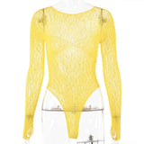 GETADME 섹시하고 투명한 라인스톤 메시 고탄력 란제리 바디수트 긴팔 미드나잇 클럽 매혹적인 슬림 바디콘 탑