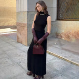 GETADME Tuularose Elegant Long Skirt Two-piece Set Women's Sleeveless Knitted Turtleneck Vest Slim Skirt Set 2025 New Fashion Skirt Set