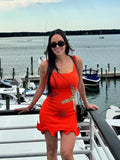 GETADME Stunning Shiny Stars Ruffles Hem Knitted Mini Dress Women's Chic Slim Fit Sleeveless Sling Vestidos 2025 Lady Street Gowns New