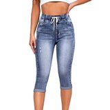 GETADME Denim Jeggings Women's 3/4 Short Jeans Pants Leggings Summer 2025 Breeches Harajuku High Waist Korean Vintage Mom Pants
