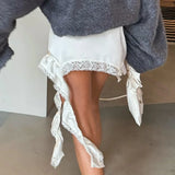 GETADME 2025 Women's Commuter Asymmetric Half Skirt with Lace Trim, Featuring a Stylish and Elegant Design Suitable for Casual Wear