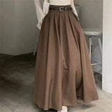 GETADME Women High Waist Jupe Korean Pleating Swing Skirt Vintage Fashion 2026 Spring Office Falda Holiday Loose Solid Long Skirt