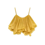 GETADME Lightweight Chiffon Spaghetti Strap Crop Top Women's Summer Ruffled Flowy Short Cami Casual Daily Party Tanks Sleeveless Blouse