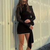 GETADME Sexy Half High Collar Long Sleeve Women Mesh Pactchwork Slim Fit Party Mini Dress Ladies Elegant Mini Vestidos 2025