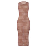 GETADME 2025 Summer New Sleeveless Round Neck Sexy Mesh Letter Printed Perspective Dress