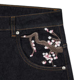 GETADME Y2K Baggy Jeans Cherry Blossom Embroidery Denim Pants Men Women American Hiphop Streetwear Wide Leg Denim Trousers
