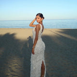 GETADME Mingmingxi Elegant Flower Applique Party Dresses 2025 New Arrivals V Neck Bodycon Mesh Dress Sexy Long Maxi Dress Women