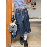 GETADME Harajuku Y2k Women's Light Blue Calf Length Cargo Jeans Baggy Denim Trousers Japanese 2000s Oversize Jean Pants Vintage Clothes