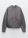 Getadme Fashion Solid Zipper Round Collar Sweater For Women High Street Autumn Winter New Casual Knitwear Long Sleeve Female Tops