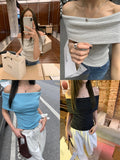 Débardeur sexy sans bretelles, dos nu, rayures, épaules dénudées, style bandeau, crop top décontracté pour femme.