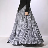 GETADME Good Quality Women Spring Long Skirts Wide Hem Pleated Design High Waist A-Line Dance Maxi Skirts Faldas Femme Streetwear