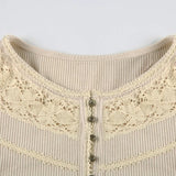 GETADME Hollow out Crop Tops y2k Aesthetic Round necked Fairy Grunge Women Knitted Button Long Sleeve Slim TShirts Harajuku Tees Clothes