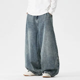 GETADME Denim Wide Leg Pants Mens Fashion Casual Pants Loose Hip Hop Lantern Pants Streetwear Jeans Male Elastic Waist Trousers Oversize