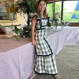 GETADME Women's Clothing Square Collar Color Contrast Patchwork Dress Sleeveless High Waist Fashion Casual Dress