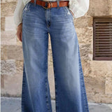 GETADME Fashion Casual Washed Wide Leg Jeans for Woman Y2k Clothes Stretchy Comfort Vintage Denim Trousers Fashion Casual