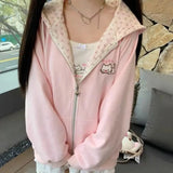 GETADME Y2k Kawaii Japanese Cartoon Long Sleeve Zipper Hooded Sweatshirts Subculture Loose Casual Hoodies Women Tops 2000s Vintage Chic