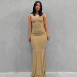 GETADME 2025 Summer Dresses For Women Sexy Spaghetti Strap Black Long Dress Y2k Sleeveless Solid Skinny Bodycon Trumpet Maxi Vestidos