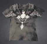 GETADME Gothic Vintage Distressed T-Shirt Two-in-One Skeleton Print Layered Top Y2K Retro Streetwear Loose Fit Harajuku Fashion Tee
