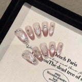 GETADME Handmade Press on Nails Blue Aurora Mermaid Fake Nail Patches Wearable Detachable French Pearl Almond False Nail Tips 10pcs