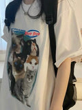 Harajuku Kawaii Women Clothing Cat Printed Graphic Tshirt O-neck Loose Short Sleeve Casual Y2k Aesthetic Top Fairy Grunge Tee