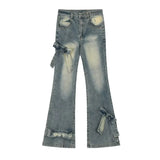 GETADME New Women Black Gothic Bow Flare Jeans Harajuku Aesthetic Y2K Denim Trousers High Waist Cowboy Pant Vintage 2000s Trashy Clothes