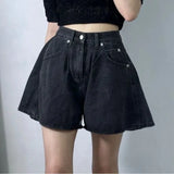 GETADME REALEFT Summer Washed High Waist Women's A-line Denim Shorts Pocket White 2025 New Casual Loose Wide Leg Jeans Shorts Female