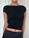 GETADME Women's O Neck Short Sleeve Backless Ruched Crop Top Y2K Streetwear Summer Spring Casual T-Shirt Dropshipping