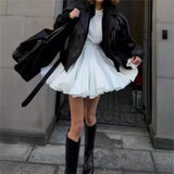 GETADME Summer Vintage Fashion Skirts For Women High Waist Elegant Solid A Line Ruffle Mini Skirts Lady Casual Street Chic Short Dresses
