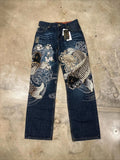 GETADME Japanese Harajuku Jeans Mens New Dragon High Quality Jeans Gothic Y2K Vintage Hip Hop Streetwear Denim Fabric Wide Leg Pants
