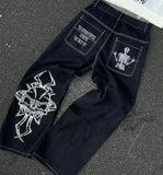GETADME American Y2K 2025 New Baggy Wide Leg Black Jeans Overszied Women Street Casual Joker Denim Pants Couple Jeans Vintage Streetwear